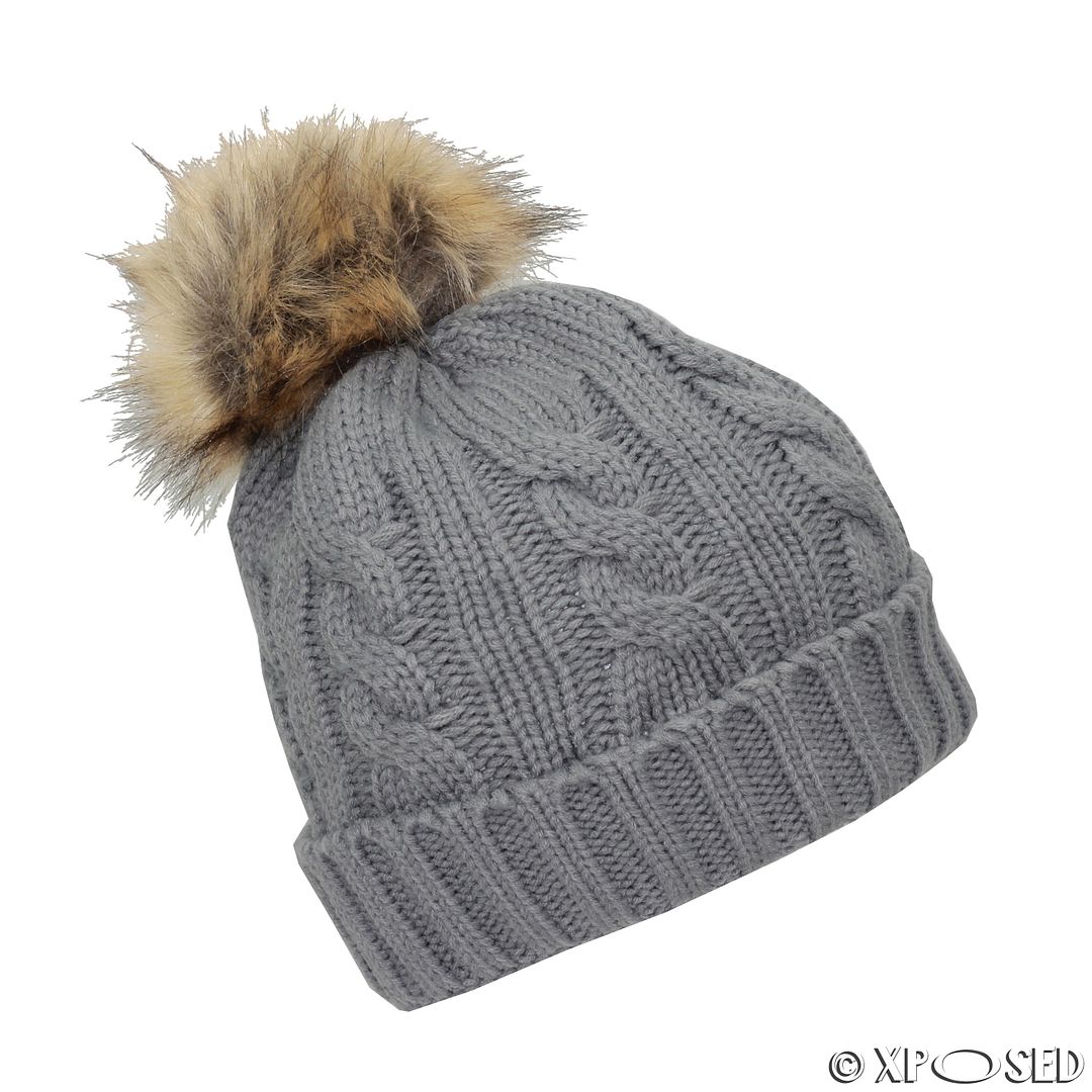 barbour grey bobble hat